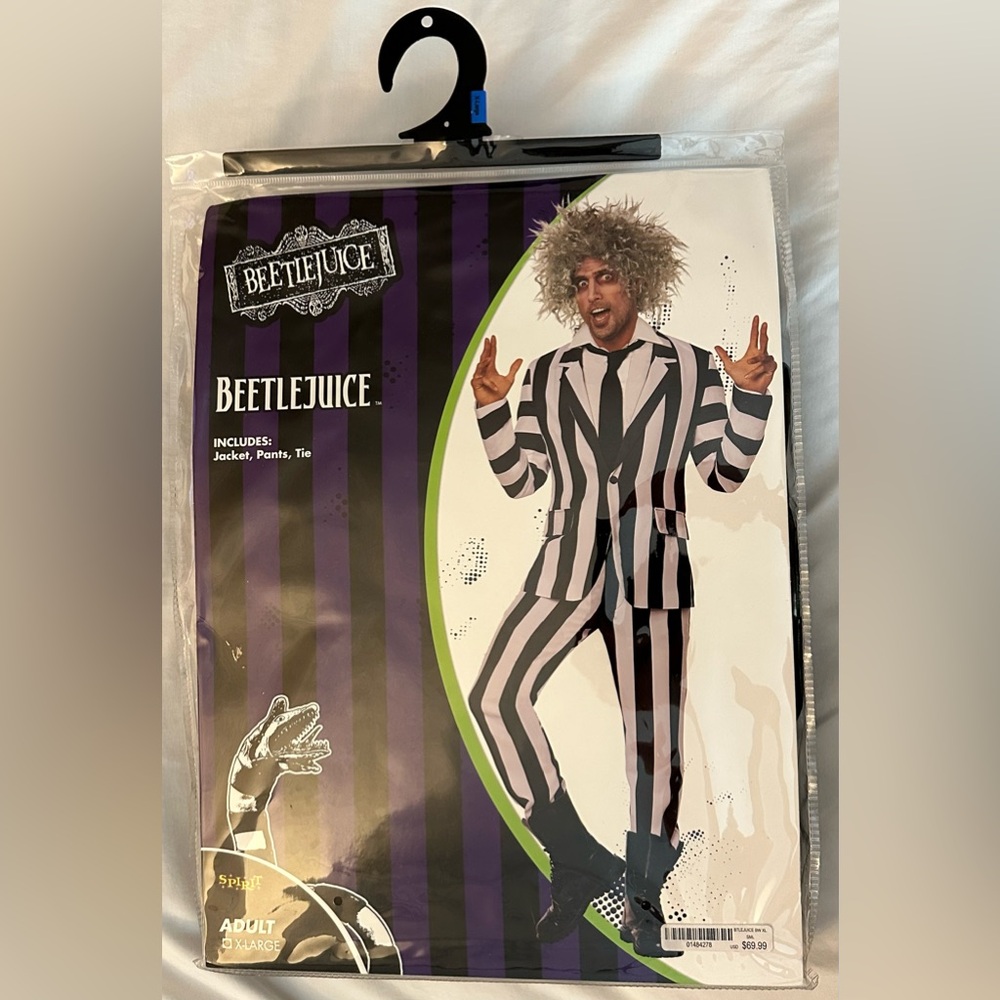 Mens Beetlejuice Jacket, Pant, Tie & Wig